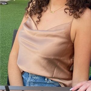 Champagne Rose Satin Cowl Tank